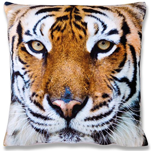 Bestlivings Kissenbezug Fotodruck Motiv in 40x40 cm, Flauschig weiche Kissenhülle, Bezug mit Reißverschluss in vielen Motiven erhältlich (Design: Tiger beige)