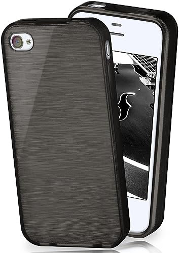 moex Stylische Brushed Aluminium-Optik & starker Grip | Ultra dünne Silikonhülle passend für Apple iPhone 4s / iPhone 4 in Schwarz