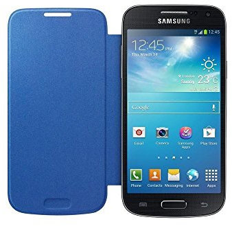 Samsung Flip - Funda para móvil Galaxy S4 Mini (Permite hablar con la tapa cerrada, sustituye a la tapa trasera), azul