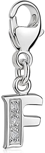 Materia Buchstabe F Anhänger Silber 925 mit 3 Zirkonia - Alphabet Charms C56