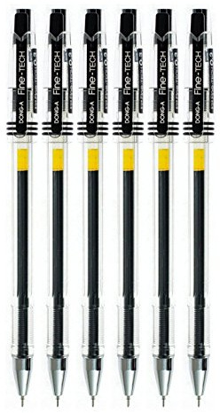 DONG-A Fine-Tech, 0.3mm, Gel Ink Roller Ball Pens, Pack of 6 (Black)