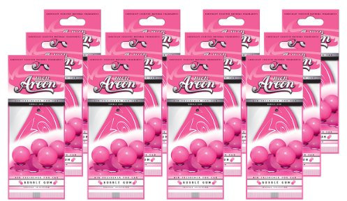AREON Mon Auto Lufterfrischer Bubble Gum Duft Autoduft Kaugummi Pink Rosa Hängend Aufhängen Anhänger Spiegel Pappe 2D Wohnung (Set Pack x 12)