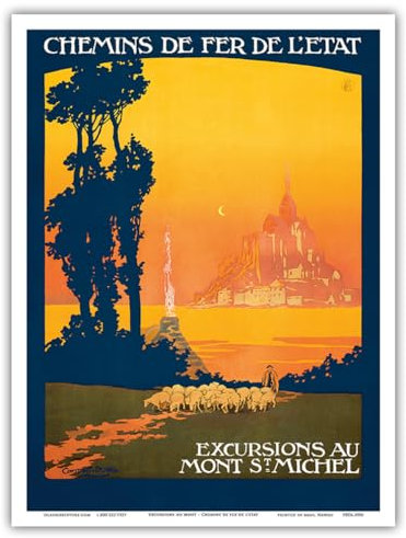 Pacifica Island Art - Mont St. Michel - Normandie, Frankreich - Französische Staatsbahn - Retro Eisenbahn Plakat von Léon Constant-Duval c.1930s - Kunstdruck 23 x 31 cm
