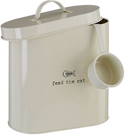 Premier Housewares Boîte de Stockage de Nourriture pour Animaux domestiques avec cuillère Naturel, Métal, crème, 2.8 Litre