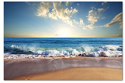 Paul Sinus Wandbild 120x80cm - Urlaub zu Hause! Strand mit Wellen und Sonne! Meer zum genießen! - Bild auf Keilrahmen modern stilvoll