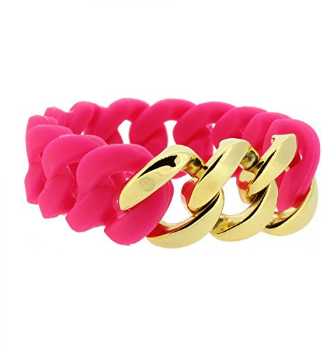 Hanse-Klunker Armband Damen ORIGINAL Silikon Pink, Edelstahl Gold Armreif Armkette Frauen Mädchen Größe 18-19 cm inkl. Schmuck-Geschenk-Box