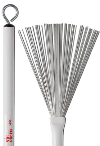 Vic Firth Balai Jazz à Poils Métalliques Escamotables, en Fil Epais, Manche en Plastique Blanc