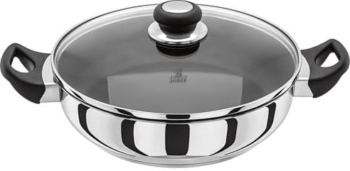Judge Vista Stainless Steel Non-Stick Large Sauteuse 28cm, Frying Pan with Shatterproof Glass Lid, Induction Ready, Oven Safe
