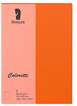 Rössler 220719521 - Coloretti Karten, 220 g/m², DIN B6 hd, apfelsine, 5 Stück