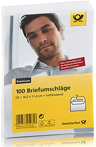Deutsche Post 100 Umschläge C6 / weiß, haftklebend, ohne Fenster / w. hk oF.