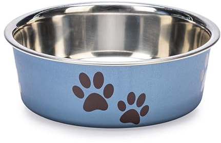 Karlie Edelstahlnapf Ascar mit Pfotenmotiv 300 ml ø: 10 - 12 cm blau