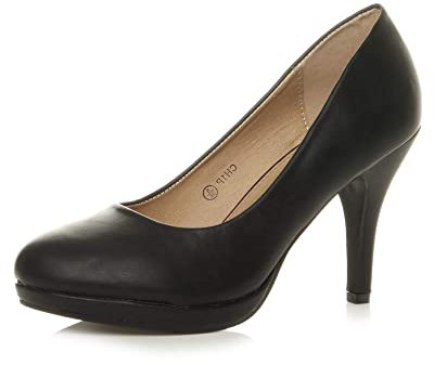 Ajvani Womens Ladies mid high Heel Mary Jane Strap Evening Court Shoes Pumps, 6 UK, Black Matte