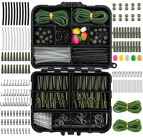 Dr.Fish 278pcs Carp Fishing Tackle Set in Box, Carp Fishing Accessories Include Hooks, Safety Clips and Swivels, Beads, Boilie Stops, Corn, Tube Green