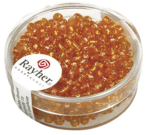 Rayher 1405534 Rocailles, 2,6 mm ø, mit Silbereinzug, orange