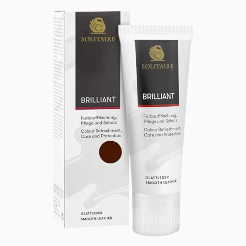SOLITAIRE Brilliant Schuhcreme Farbe: Coca, mit Farbauffrischung für Glattleder und intensive Pflege und leichte Imprägnierung für Schuhe, Taschen, Kleidung, mit Schwammaufträger, 75ml