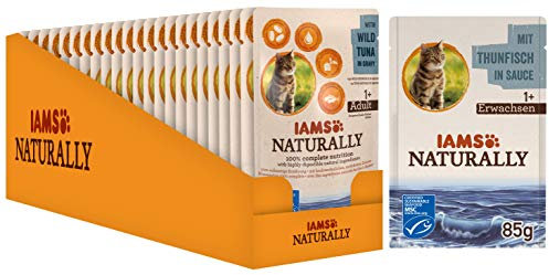 Iams Naturally Thunfisch Katzenfutter Nass, Premium-Nassfutter für erwachsene Katzen in Sauce, 24 x 85g