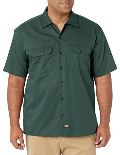 Dickies Men's Short Sleeve Work Utility Button Down Shirt, Hunter Green V1, XL