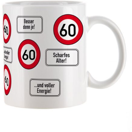 Herz & Heim® Kaffeetasse zum 60.Geburtstag mit Verkehrszeichen