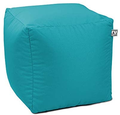 rucomfy Beanbags Indoor Outdoor Cube Bean Bag Pouffe. Home or Garden Extra Seating. Square Water Resistant Footstool 38 x 38cm (Turquoise)