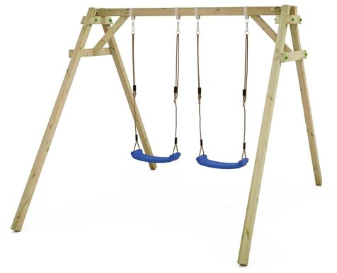 WICKEY Balançoire pour Enfants Smart Move - Balançoire Bleu & châssis en Bois, portique de balançoire extérieur, balançoire Double, balançoire en Bois pour Enfants dans Le Jardin