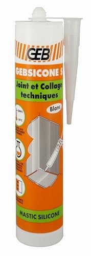 GEB GEBSICONE S Mastic silicone acétique haute élasticité pour étanchéité, calfeutrement et collage technique. Haute résistance et haute adhérence - 310ml - Blanc