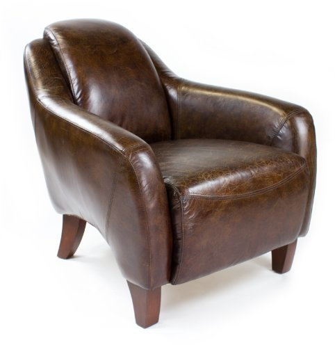 Phoenixarts Echtleder Vintage Sessel Ledersessel Braun Design Lounge Clubsessel NEU 455