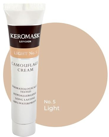 Keromask Full Coverage Hypoallergenic Concealer Shade LIGHT No 5 to Camouflage Vitiligo, Tattoos, Redness and Rosacea, Waterproof and Suitable for All Skin Types 1 x 15ml