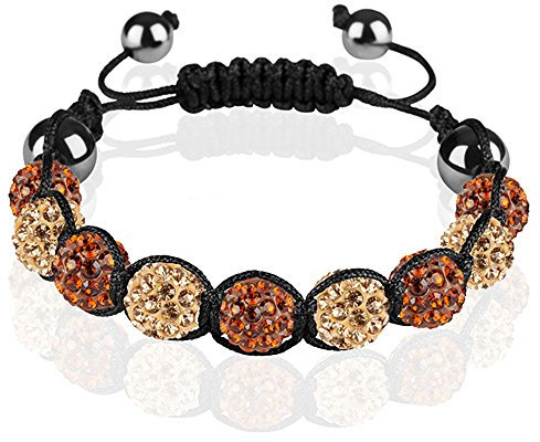 Mianova Shamballa Strass Armband Armreif Glücksbringer Glücks Armband Armreif mit Kristall Kugeln zweifarbig Coffee Braun Kristall Gold