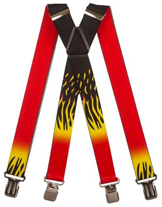 Olata Heavy Duty Hosenträger mit Feuermuster – 4 cm. X-Form (Kreuzstück Verstellbar)