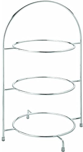 Utopia Chrome 3 Tier Cake Plate Stand 43cm to Hold 3X 25cm Plates - Afternoon Tea Display Stand