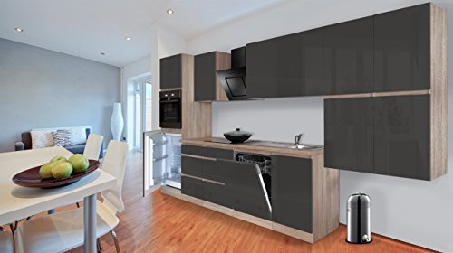 Respekta Küchenleerzeile Amanda LBGLRP380HESG Grau 380 cm Breite ohne Elektrogeräte