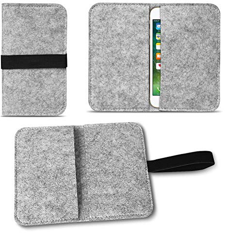 NAUC Filz Hülle kompatibel mit Apple iPhone SE 2022 2020 5 5S 5C Smartphones Cover Tasche Case Flip Filztasche mit Kartenfach Straffen Gummiband, Farben:Hell Grau