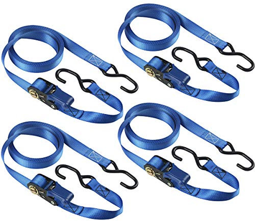 Master Lock 4367EURDAT Zertifizierter Spanngurt mit Ratsche und S-Haken, Blau, 5 m x 25 mm Gurt, 4-er Set