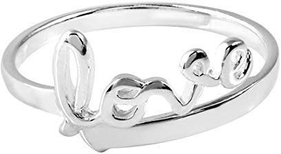 MATERIA Schmuck 925 Silber Ring Love/Liebe Schriftzug - Damen Ring silber hochglanz Gr. 52-60 / Größe verstellbar inkl. Box #SR-43