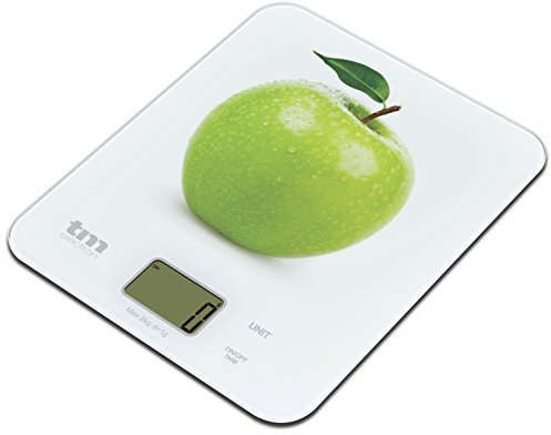 Tm Electron TMPBS021 Báscula Digital de Cocina Ultra Delgada con diseño de Manzana, Pantalla LCD de 18 mm, Cristal, Blanco