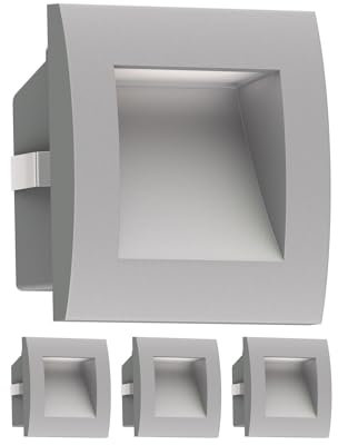 ledscom.de 4 Stück LED Wandeinbauleuchte ZIBAL, Downlight für außen, IP65, grau matt, 90 x 90mm, warmweiß