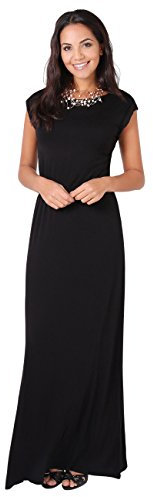 KRISP Women Short Sleeve Summer Jersey Maxi Dress (Black, 8), 3269-BLK-08