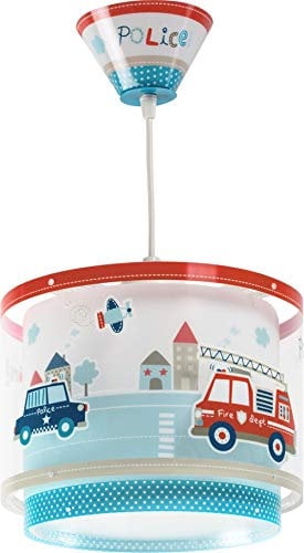 DALBER Kinderleuchte Pendelleuchte POLIZEI Deckenleuchte Kinderzimmer Kinderlampe, Blau, 26.5 x 26.5 x 21 cm