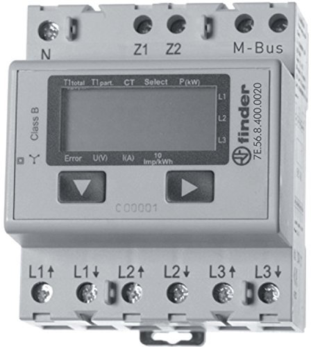 Finder 7E5684000030 Drehstromzähler, 5 A nominell, max. 6 A, 3 x 230 VAC, Genauigkeitsklasse 1/B