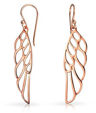 Boucles D'Oreilles Pendantes De Noël En Plumes D'Ailes D'Ange Religieuses Spirituelles Pour Femmes Pour Adolescentes En Argent Sterling Plaqué Or Rose