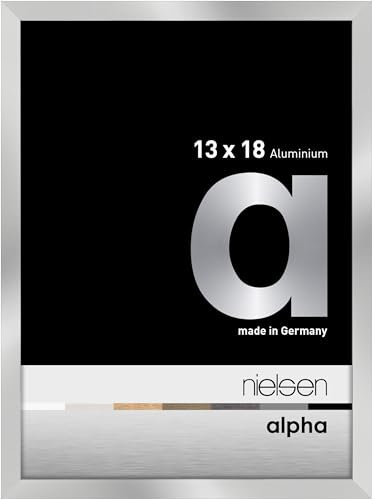 nielsen Bilderrahmen, 13 x 18 cm, Aluminium, Silber glanz, Fotorahmen zum Auftstellen und Aufhängen im Hoch- & Querformat, Echtglas, Alpha