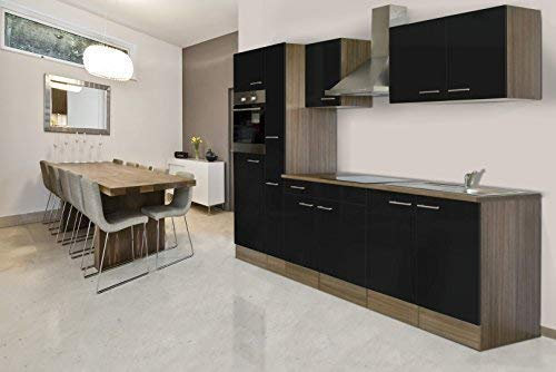 Respekta Küchenleerblock Küche Leerblock Küchenzeile 300 cm Eiche York Schwarz