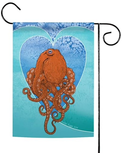 Toland Maison Jardin Aquatique Octopus-Decorative Bleu Marine Ocean Garden Drapeau, Tissu, S-12.5 x 18