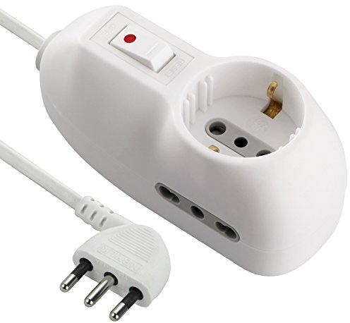 Electraline 62033 Multipresa 3 posti 1 schuko + 2 bivalenti 10/16A-cavo 3 m, Spina Piccola 10A, Bianco, 3m