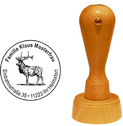 Stempel Hirsch Jagd - mit persönlicher Adresse und Motiv Ø 40 mm