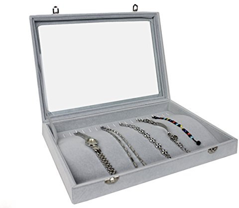 Markenlos Schmuckkasten Schmucklade Schaukasten Schmuckdisplay mit Glasdeckel grau (für Ketten)