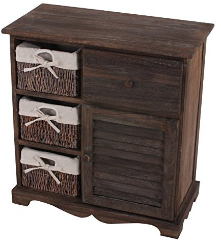 Mendler Kommode Schrank mit 3 Körben 63x60x30cm, Shabby-Look, Vintage - braun