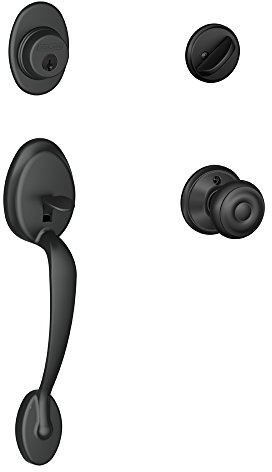 Schlage Plymouth Single Cylinder Handleset and Georgian Knob, Matte Black (F60 PLY 622 GEO)