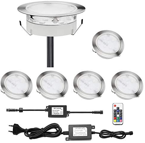 CHNXU LED Einbaustrahler, 6er Set Bodeneinbaustrahler Aussen Ø80mm Treppen Einbauleuchten IP67 Wasserdicht Außenleuchten Boden Lichter für Terrasse, Garten, Balkon,Badezimmer, Küche (RGB)