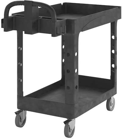 Rubbermaid Commercial Products Small Lipped Shelf Heavy Utility Cart - Black